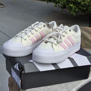 New Adidas Sz 8.5 Bravada 2.0 Platform 'Off White Clear Pink' Shoes JI1799